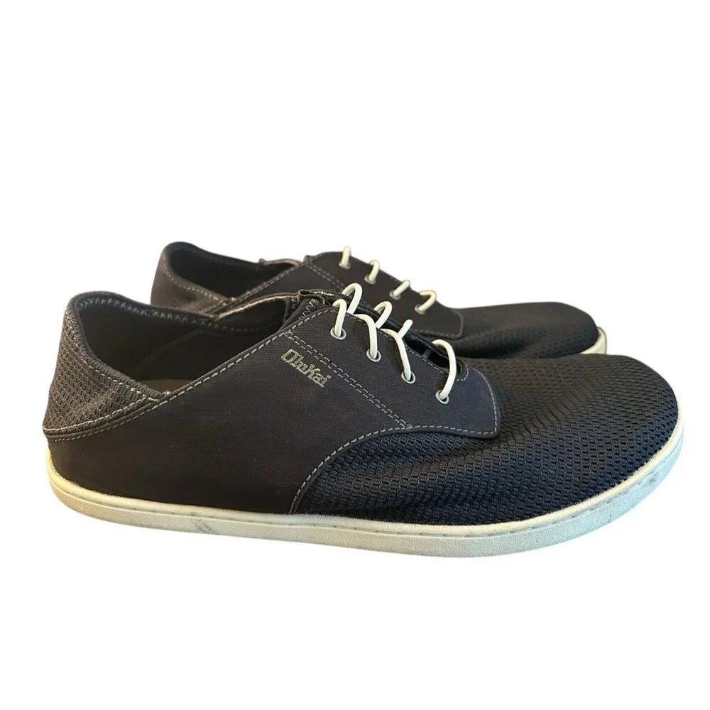 Olukai Nohea Moku Slip On Sneaker Black Casual Lace Boat‎ Shoes Beach Sz 10.5